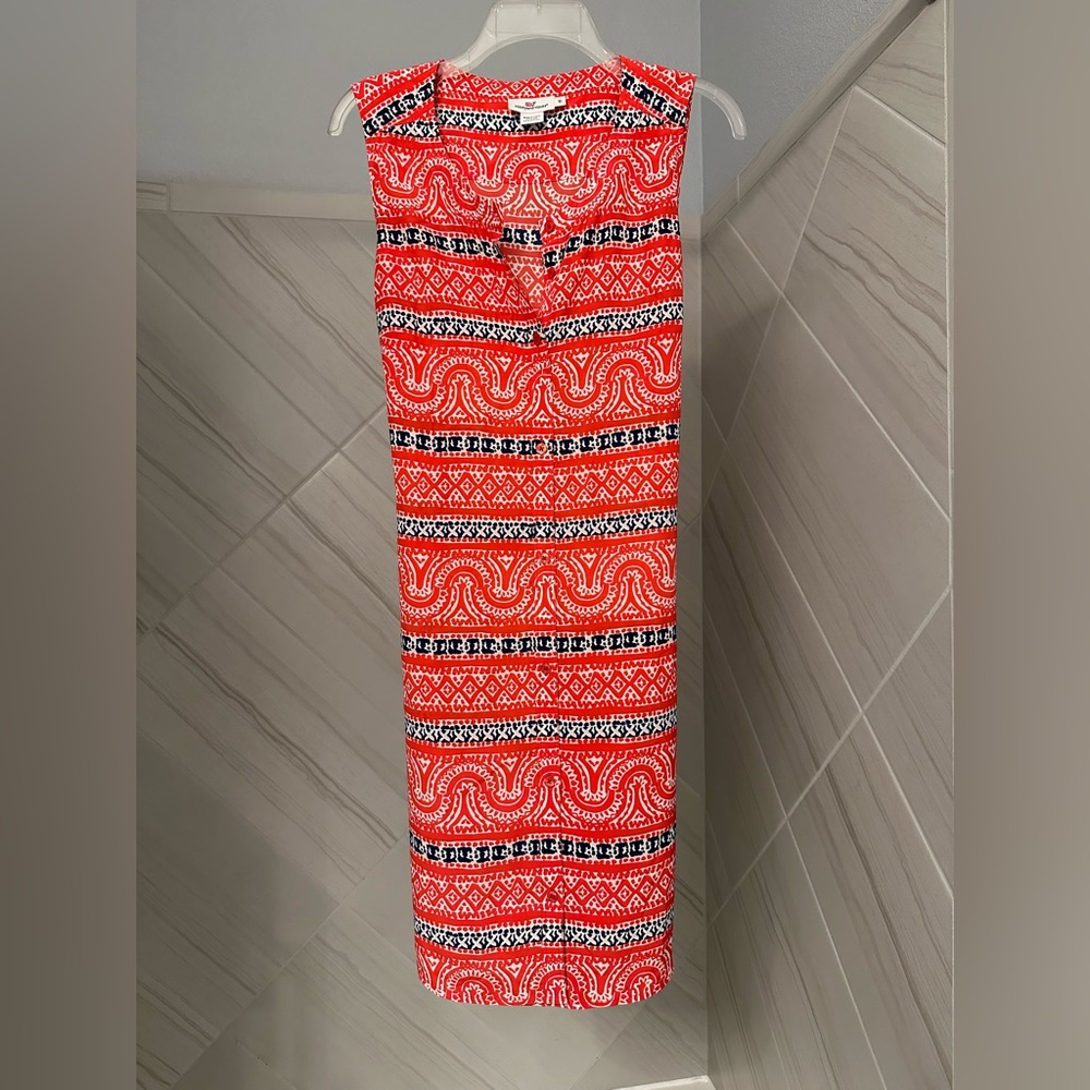 Vineyard Vines Silk Blend Geometric Midi Dress With Tie Waist